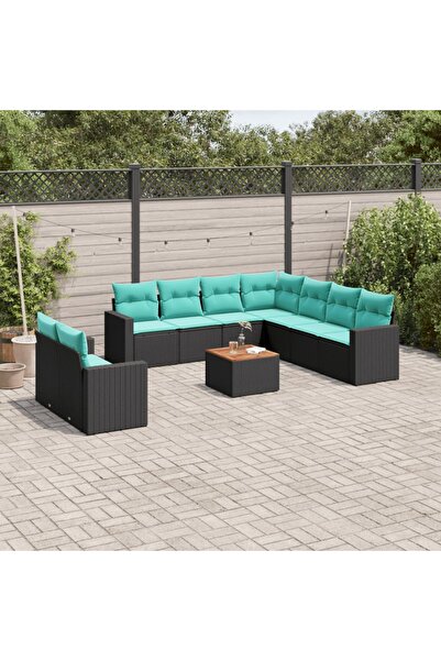 vidaxl Set canapele de gradina cu perne, 10 piese, negru, poliratan