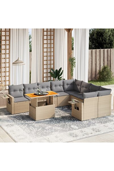vidaxl Set canapele de gradina cu perne, 10 piese, bej, poliratan