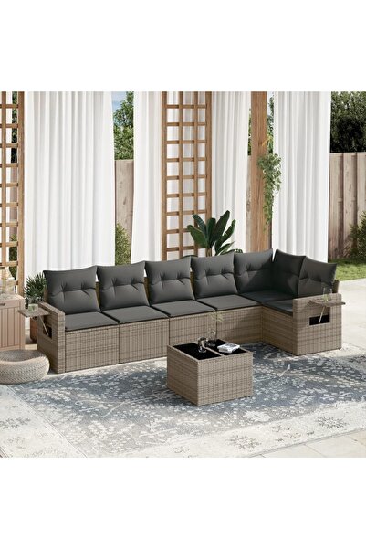 vidaxl Set canapele de gradina, 7 piese, cu perne, gri, poliratan
