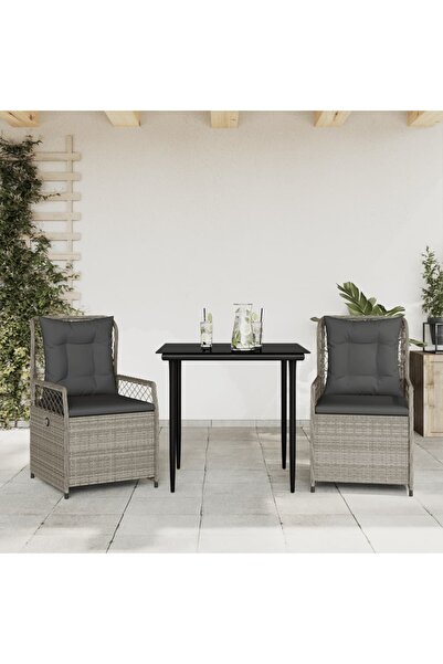 vidaxl Set mobilier de gradina cu perne, 3 piese,gri deschis,poliratan