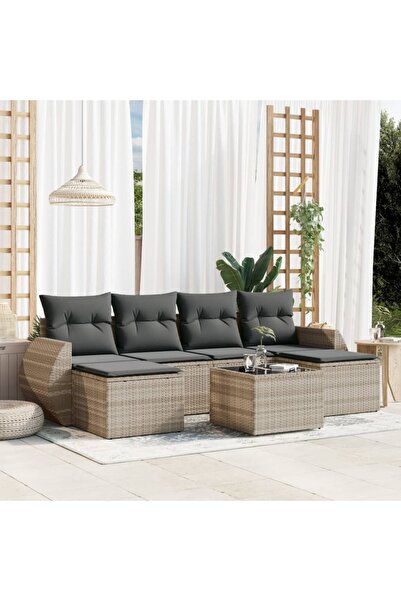 vidaxl Set canapele de gradina cu perne, 7piese gri deschis poliratan