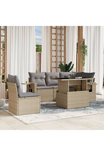 vidaxl Set canapele de gradina cu perne, 6 piese, bej, poliratan