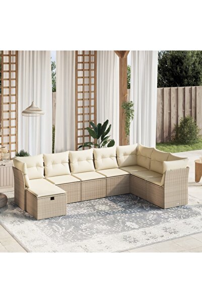 vidaxl Set canapele de gradina, 8 piese, cu perne, bej, poliratan