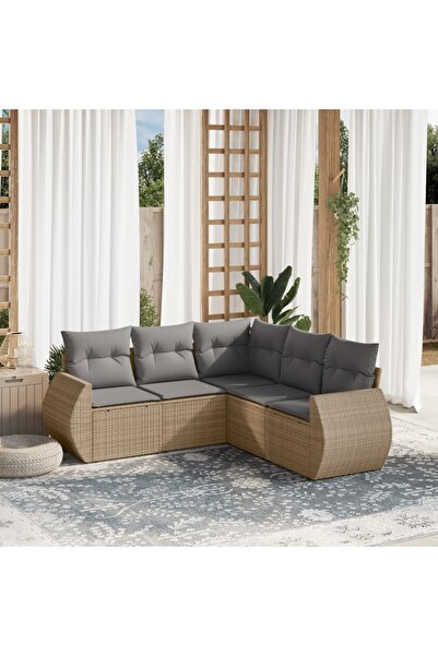 vidaxl Set canapele de gradina cu perne, 5 piese, bej, poliratan