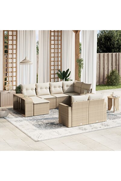 vidaxl Set canapele de gradina cu perne, 10 piese, bej, poliratan