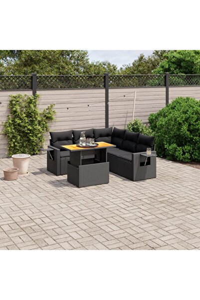 vidaxl Set mobilier de gradina cu perne, 6 piese, negru, poliratan