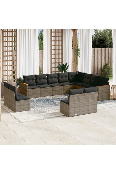vidaxl Set canapea de gradina cu perne, 12 piese, gri, poliratan