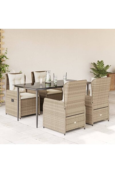 vidaxl Set mobilier de gradina cu perne, 5 piese, bej, poliratan