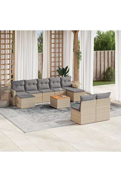 vidaxl Set canapele de gradina, 10 piese, cu perne, bej, poliratan