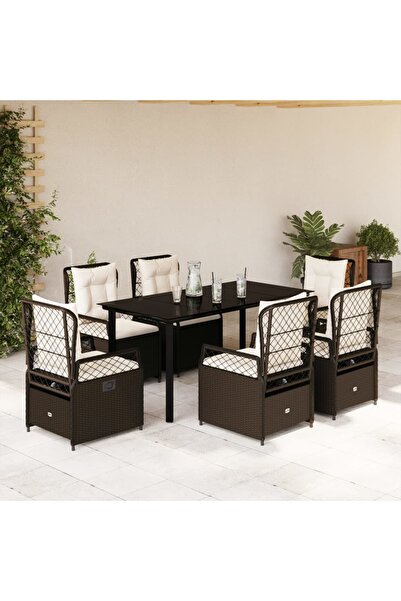 vidaxl Set mobilier de gradina cu perne, 7 piese, maro, poliratan