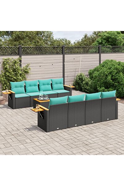 vidaxl Set mobilier de gradina cu perne, 9 piese, negru, poliratan
