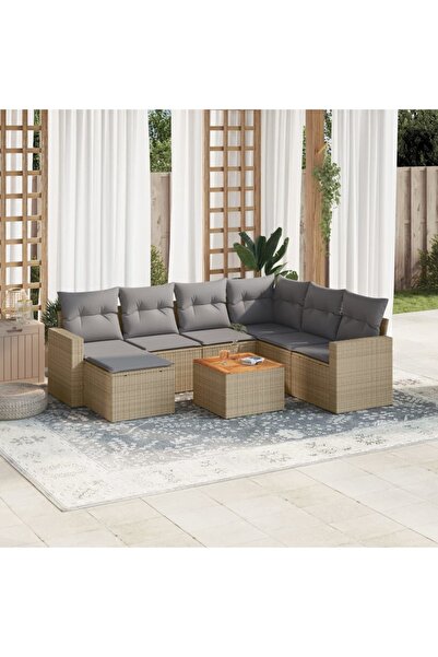 vidaxl Set canapele de gradina, 8 piese, cu perne, bej, poliratan