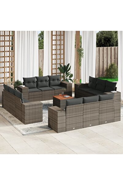 vidaxl Set mobilier de gradina cu perne, 13 piese, gri, poliratan