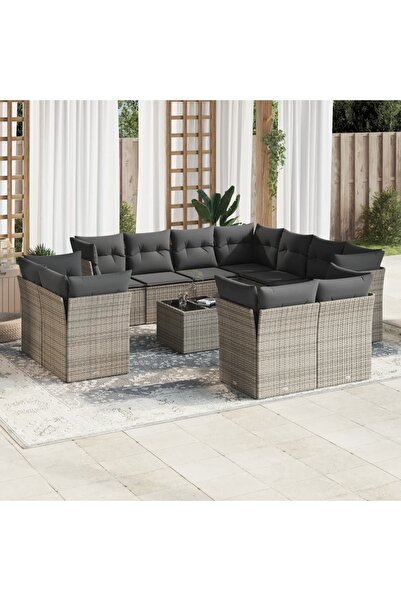 vidaxl Set canapea de gradina cu perne, 12 piese, gri, poliratan