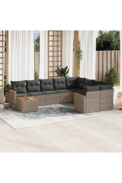 vidaxl Set mobilier de gradina cu perne, 10 piese, gri, poliratan