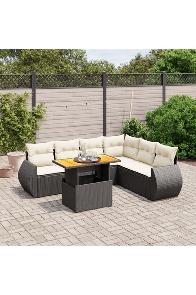 vidaxl Set canapele de gradina cu perne, 7 piese, negru, poliratan