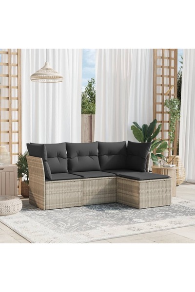 vidaxl Set canapea de gradina cu perne, 4 piese, gri deschis poliratan