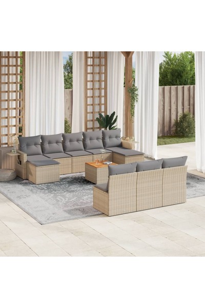 vidaxl Set canapele de gradina, 11 piese, cu perne, bej, poliratan