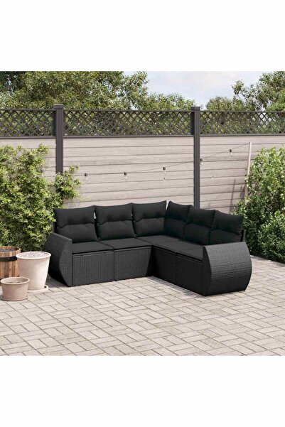 vidaxl Set mobilier de gradina cu perne, 5 piese, negru, poliratan