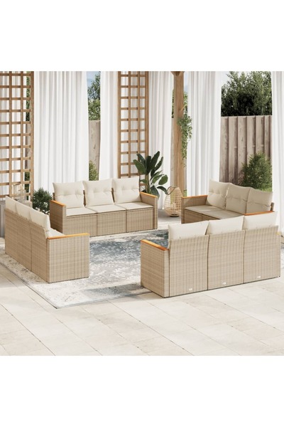 vidaxl Set canapele de gradina cu perne, 12 piese, bej, poliratan