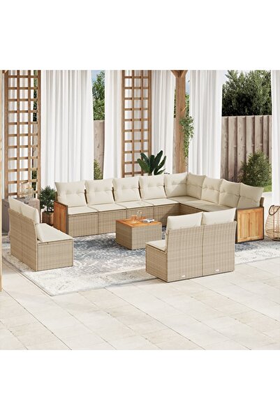 vidaxl Set canapele de gradina, 13 piese, cu perne, bej, poliratan
