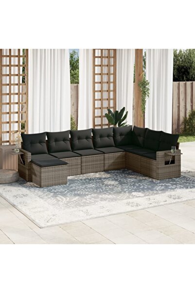vidaxl Set canapele de gradina cu perne, 8 piese, gri, poliratan
