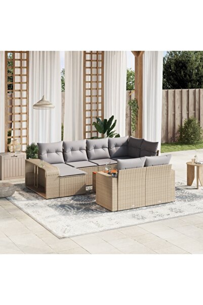 vidaxl Set canapele de gradina cu perne, 11 piese, bej, poliratan