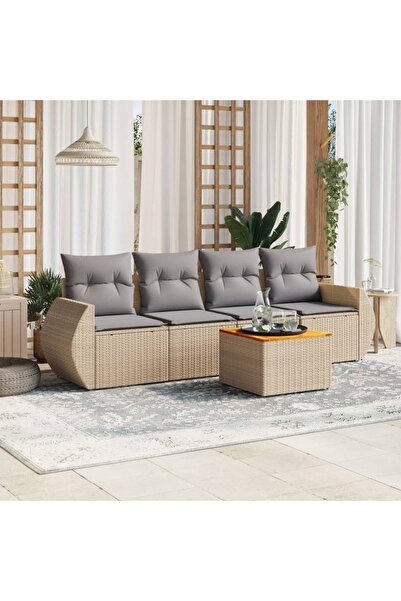 vidaxl Set canapele de gradina cu perne, 5 piese, bej, poliratan