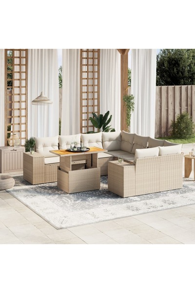 vidaxl Set canapele de gradina, 9 piese, cu perne, bej, poliratan
