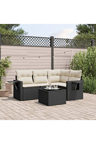 vidaxl Set mobilier de gradina cu perne, 5 piese, negru, poliratan