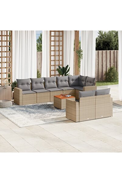 vidaxl Set canapele de gradina, 9 piese, cu perne, bej, poliratan