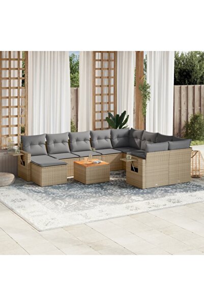 vidaxl Set canapele de gradina, 11 piese, cu perne, bej, poliratan