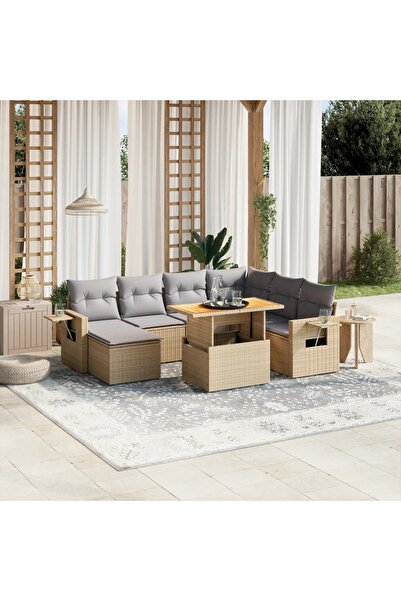 vidaxl Set canapele de gradina, 8 piese, cu perne, bej, poliratan
