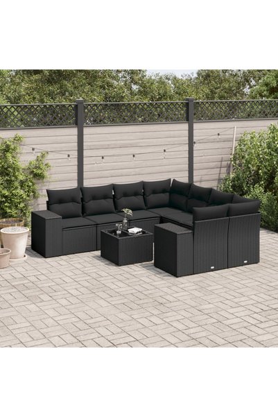 vidaxl Set mobilier de gradina cu perne, 9 piese, negru, poliratan