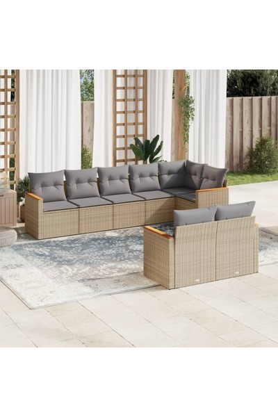 vidaxl Set canapele de gradina, 8 piese, cu perne, bej, poliratan