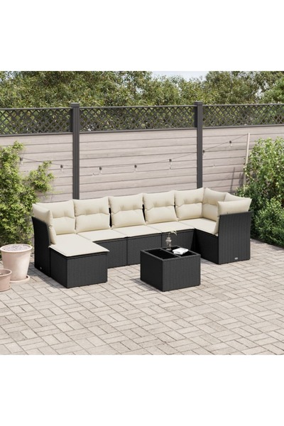 vidaxl Set mobilier de gradina cu perne, 8 piese, negru, poliratan