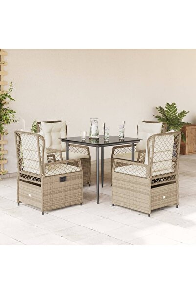 vidaxl Set mobilier de gradina cu perne, 5 piese, bej, poliratan
