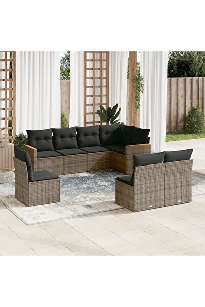 vidaxl Set canapele de gradina cu perne, 8 piese, gri, poliratan