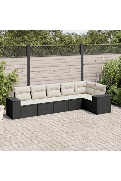 vidaxl Set mobilier de gradina cu perne, 6 piese, negru, poliratan