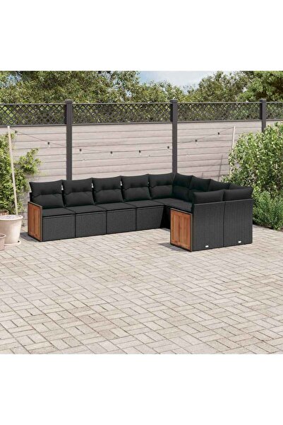 vidaxl Set mobilier de gradina cu perne, 9 piese, negru, poliratan