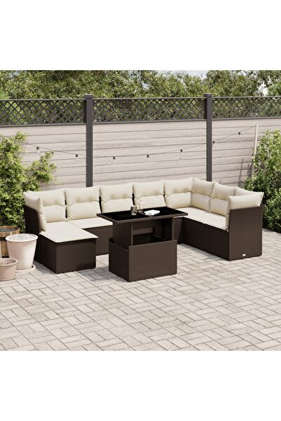 vidaxl Set canapele de gradina cu perne, 9 piese, maro, poliratan