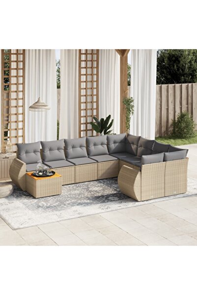 vidaxl Set canapele de gradina cu perne, 10 piese, bej, poliratan