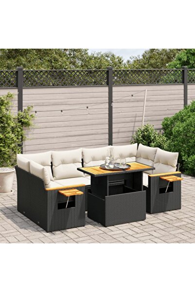 vidaxl Set canapele de gradina cu perne, 7 piese, negru, poliratan