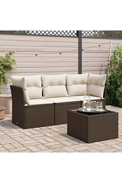 vidaxl Set canapele de gradina, 4 piese, cu perne, maro, poliratan