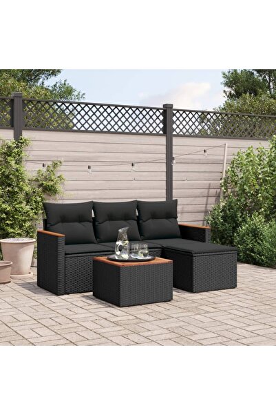 vidaxl Set mobilier de gradina cu perne, 5 piese, negru, poliratan