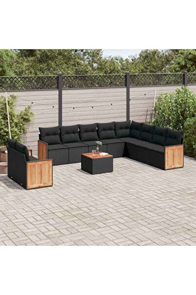 vidaxl Set canapele de gradina cu perne, 11 piese, negru, poliratan