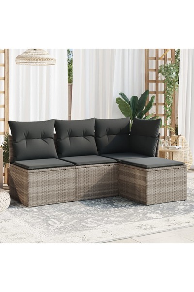 vidaxl Set canapea de gradina cu perne, 4 piese, gri deschis poliratan