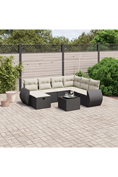 vidaxl Set mobilier de gradina cu perne, 8 piese, negru, poliratan