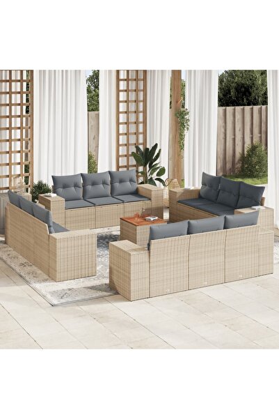 vidaxl Set canapele de gradina, 13 piese, cu perne, bej, poliratan