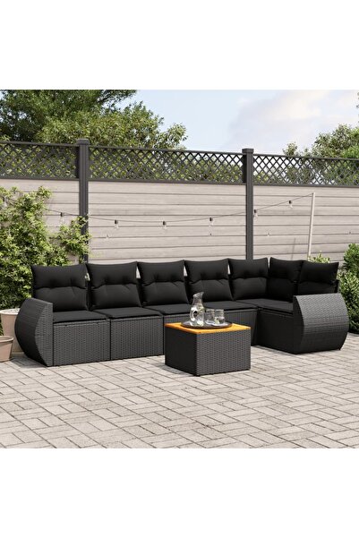 vidaxl Set canapele de gradina cu perne, 7 piese, negru, poliratan